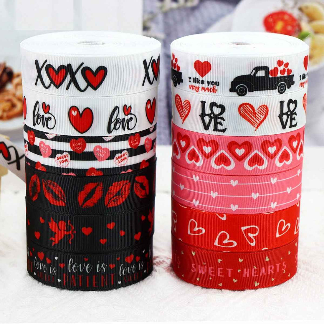 22mm Valentine's Day Themed Ribbon 12 Pack 60 Yards - Lots of Buttons