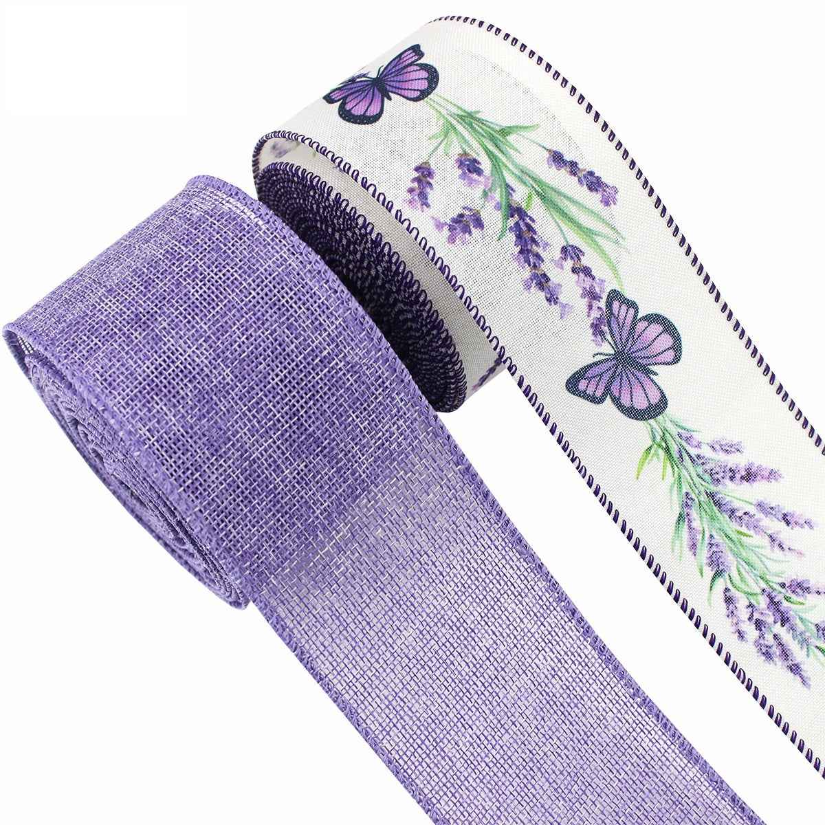 2.5 INCH Purple Butterfly Wire Edge Ribbon 2 Pack 5 Yards Per Roll
