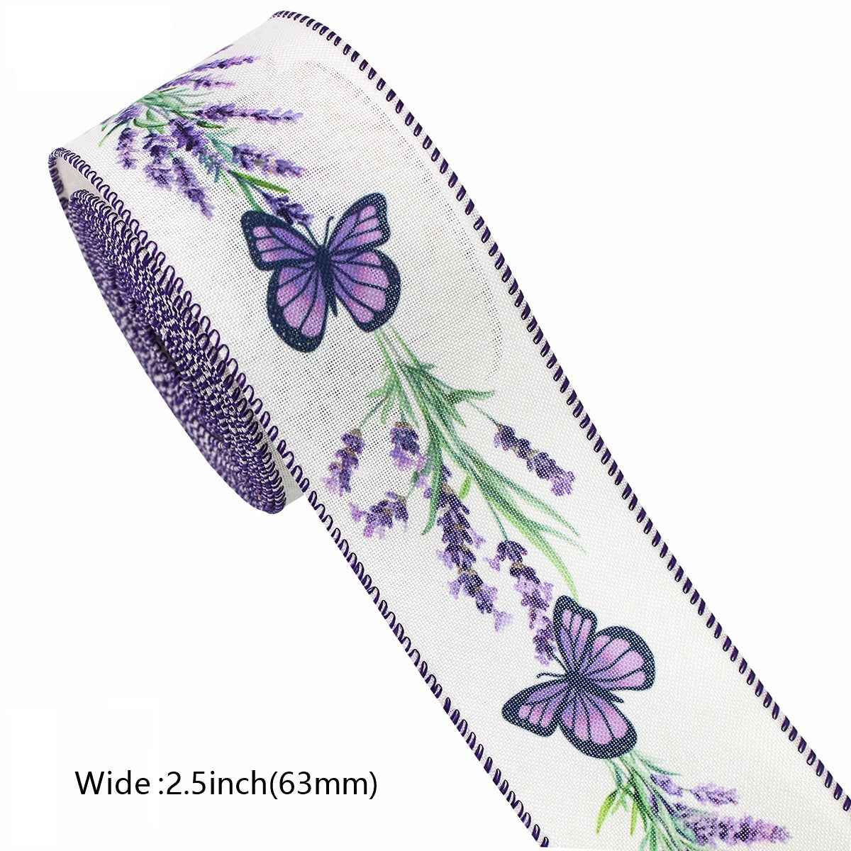 2.5 INCH Purple Butterfly Wire Edge Ribbon 2 Pack 5 Yards Per Roll