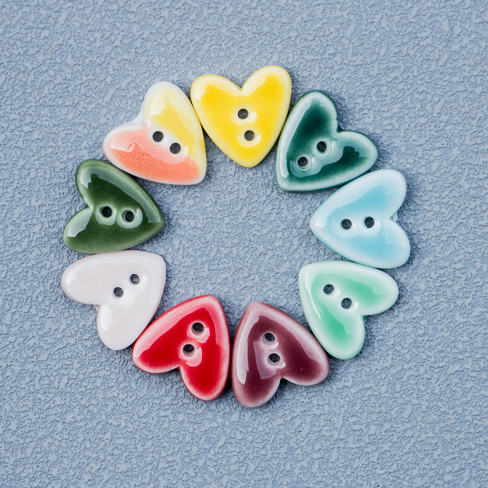 Bottoni in ceramica a forma di cuore 20mm con 2 fori per gioielli fai-da-te 10 pezzi
