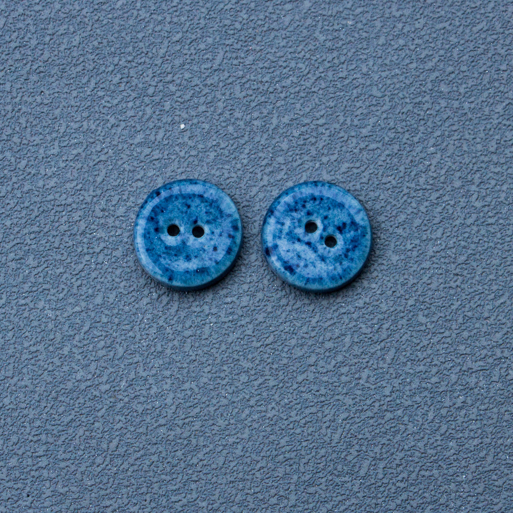 14mm Bottoni Ceramica Fatti a Mano Blu Profondo Rotondi a 2 Fori 10pz