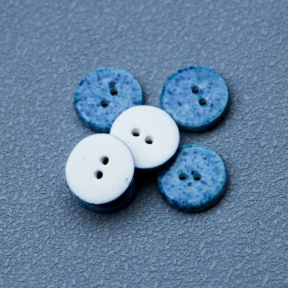 14mm Bottoni Ceramica Fatti a Mano Blu Profondo Rotondi a 2 Fori 10pz