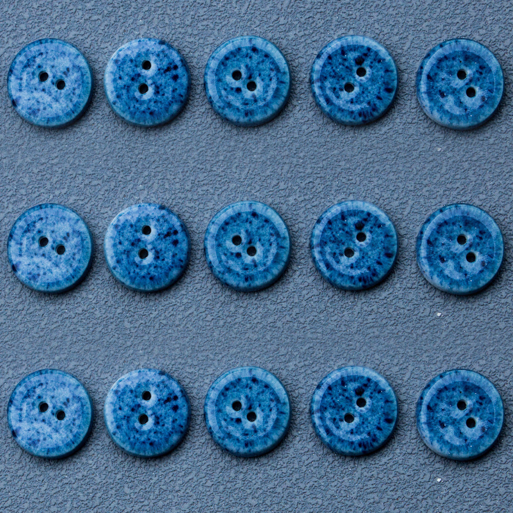 14mm Bottoni Ceramica Fatti a Mano Blu Profondo Rotondi a 2 Fori 10pz