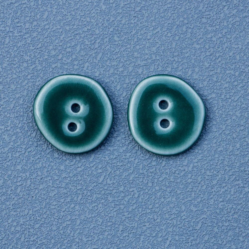 20mm Dark Green Irregular Round 2-Hole Ceramic Buttons for DIY Handmade Jewelry 10pcs