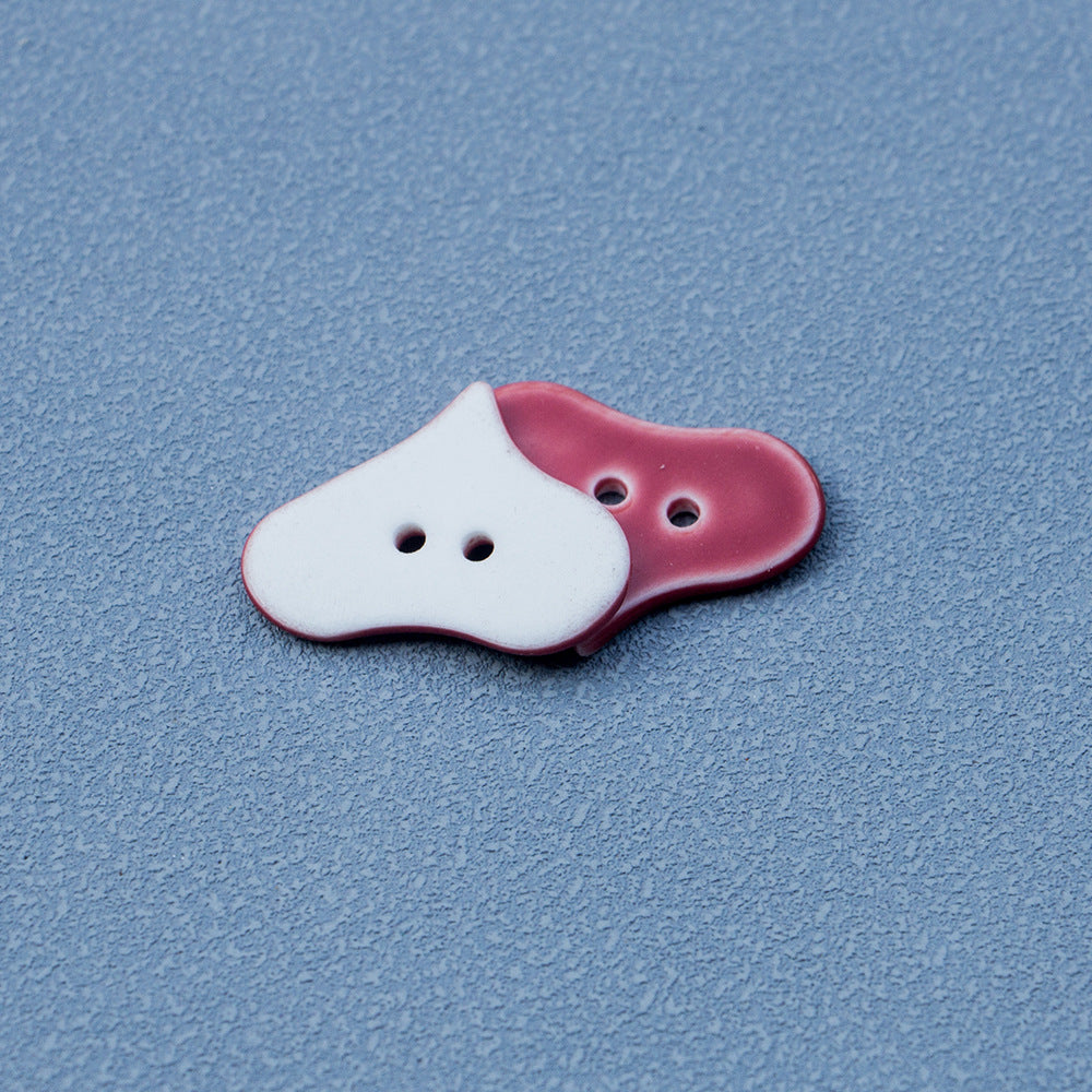 30mm Red Heart Shaped 2-Hole Handmade Ceramic Decorative Buttons 6pcs