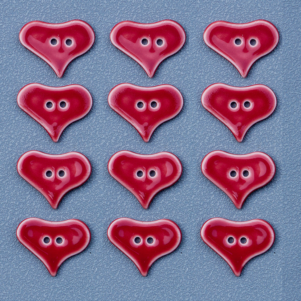 30mm Red Heart Shaped 2-Hole Handmade Ceramic Decorative Buttons 6pcs