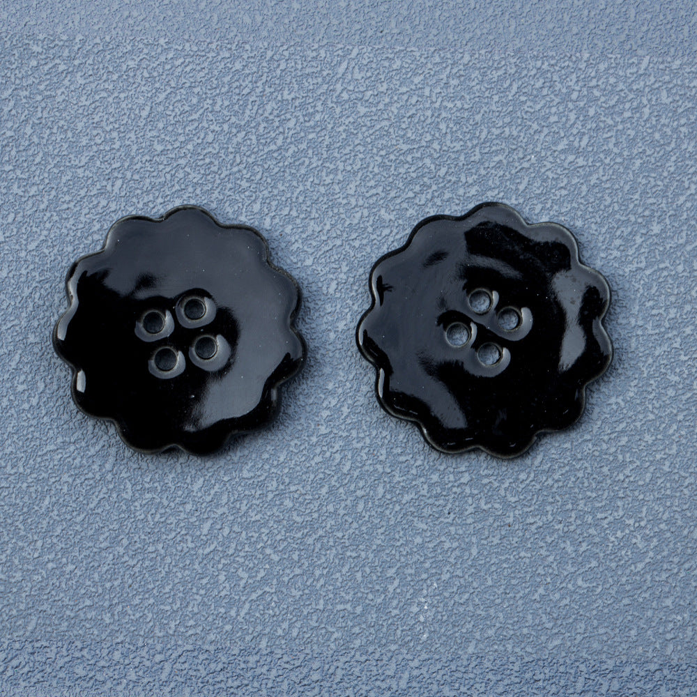 30mm Round Laced 4 Hole Black and Khaki Handmade Ceramic Buttons 6pcs