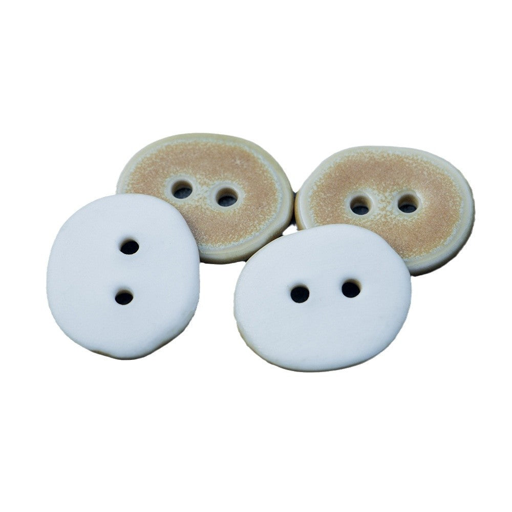 22.5mm Sand-Colored Irregular Oval 2-Hole Ceramic Buttons 6pcs
