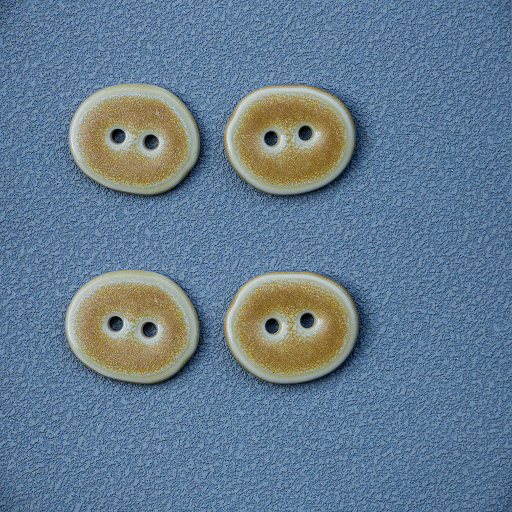22.5mm Sand-Colored Irregular Oval 2-Hole Ceramic Buttons 6pcs