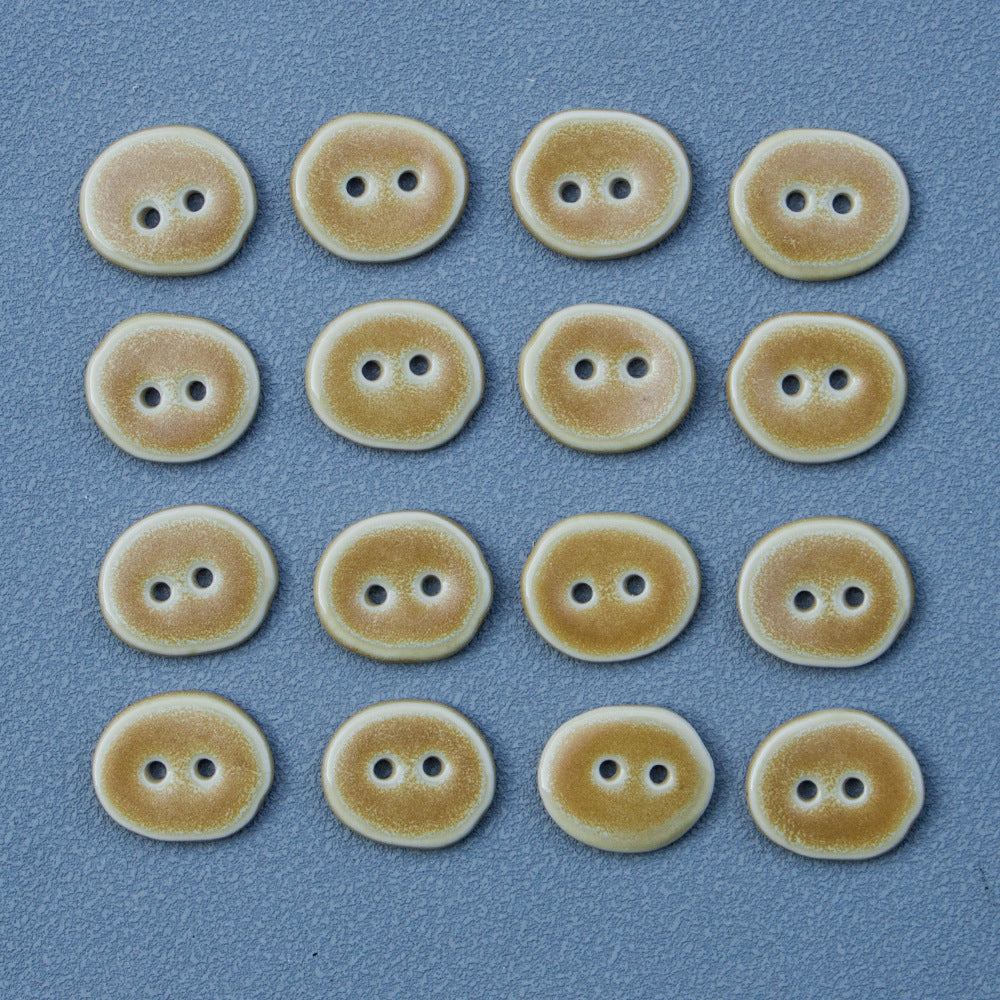 22.5mm Sand-Colored Irregular Oval 2-Hole Ceramic Buttons 6pcs