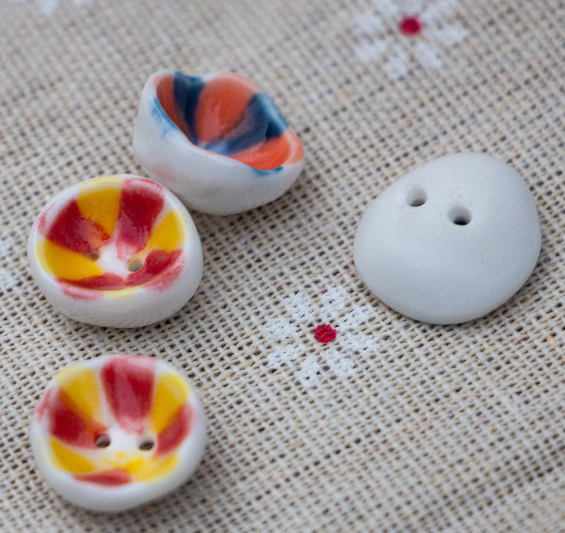 15mm Handmade Bowl-Shaped 2-Hole Ceramic Buttons for DIY Bracelets Necklace 10pcs