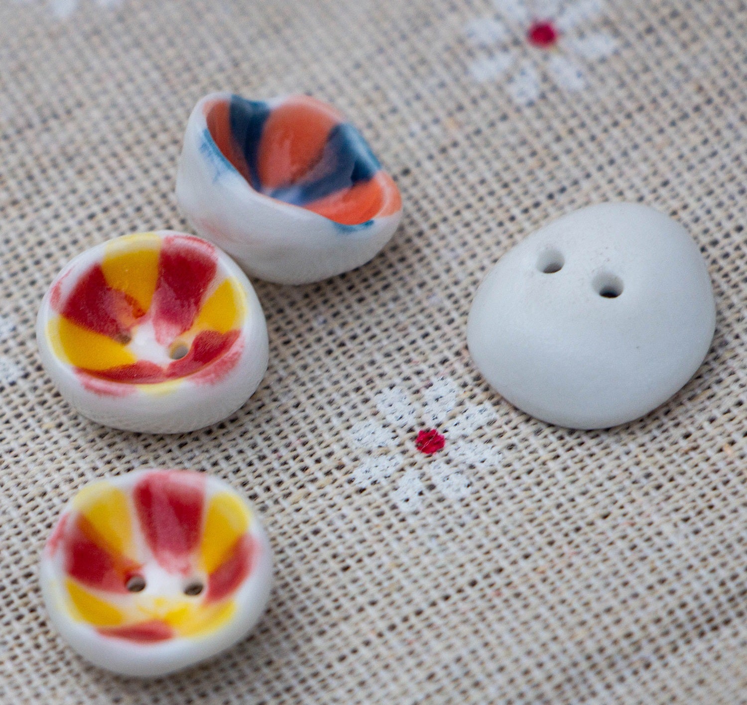 15mm Handmade Bowl-Shaped 2-Hole Ceramic Buttons for DIY Bracelets Necklace 10pcs