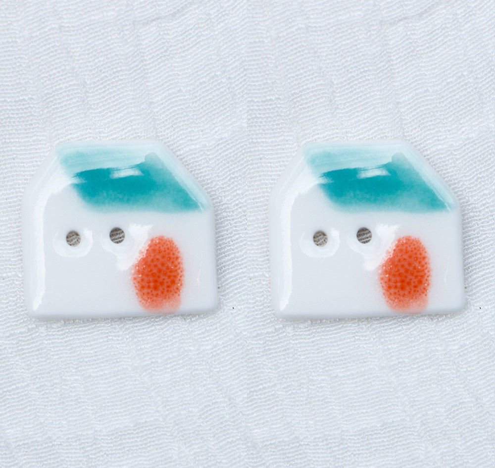 23mm Blue Orange Tile-Roofed Small House Handmade Ceramic DIY Buttons 6pcs
