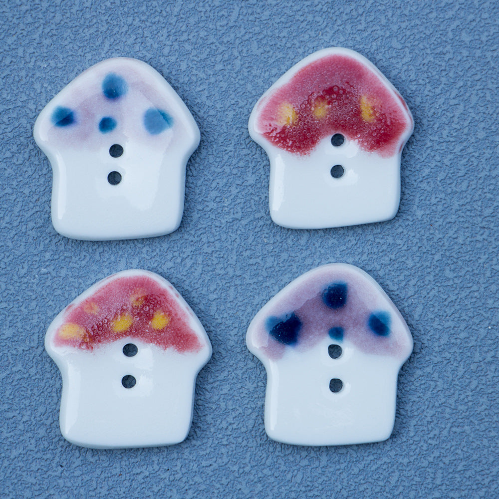 20mm Red Purple Mushroom Handmade Ceramic Buttons for DIY Bracelets Necklaces 4pcs