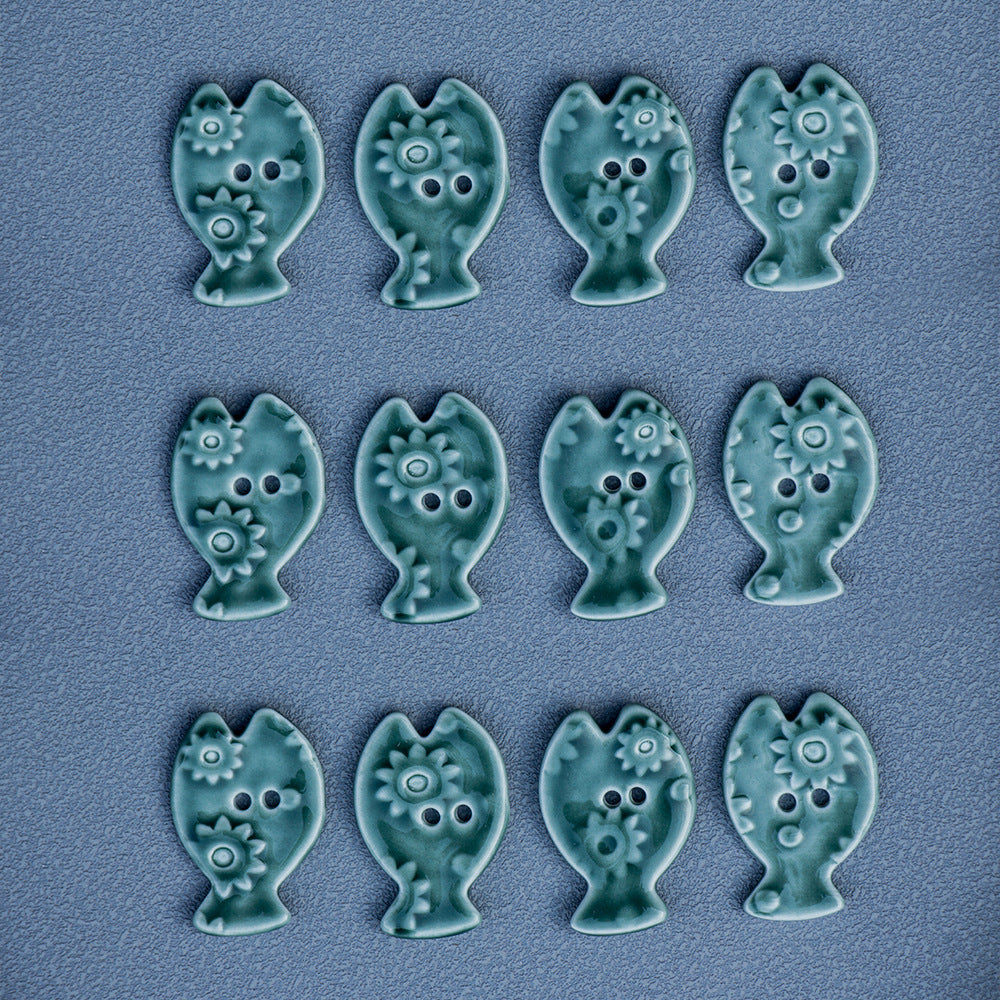 33mm Green Moss Colored Fish Shaped 2 Hole Ceramic DIY Buttons 6pcs
