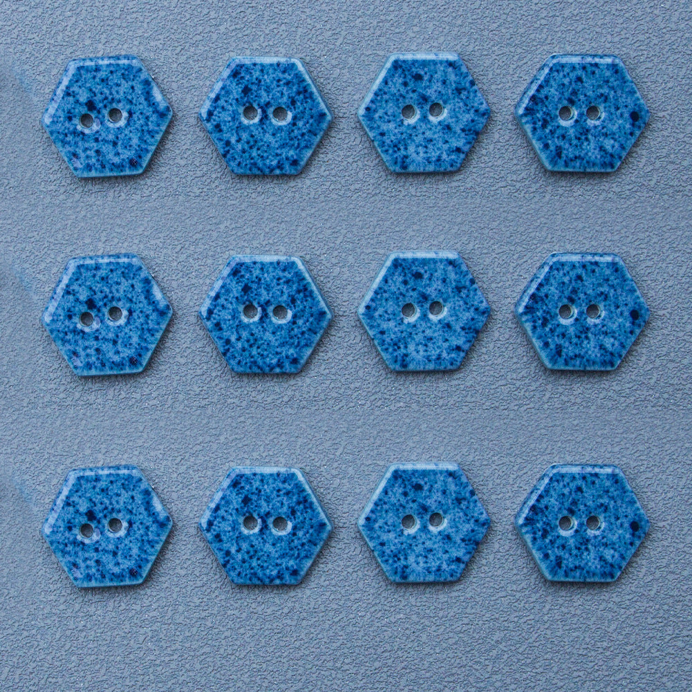 18mm Navy Blue Blue Hexagonal 2 Hole Handmade DIY Ceramic Buttons 6PCS