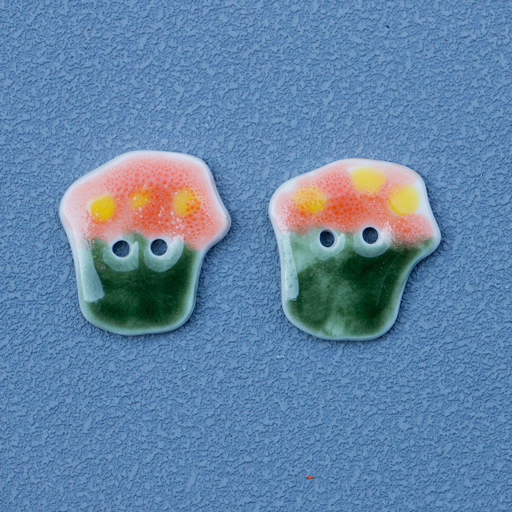 20mm Green & Yellow Ice Cream Cake Ceramic Buttons for DIY Handmade Ornaments 6pcs