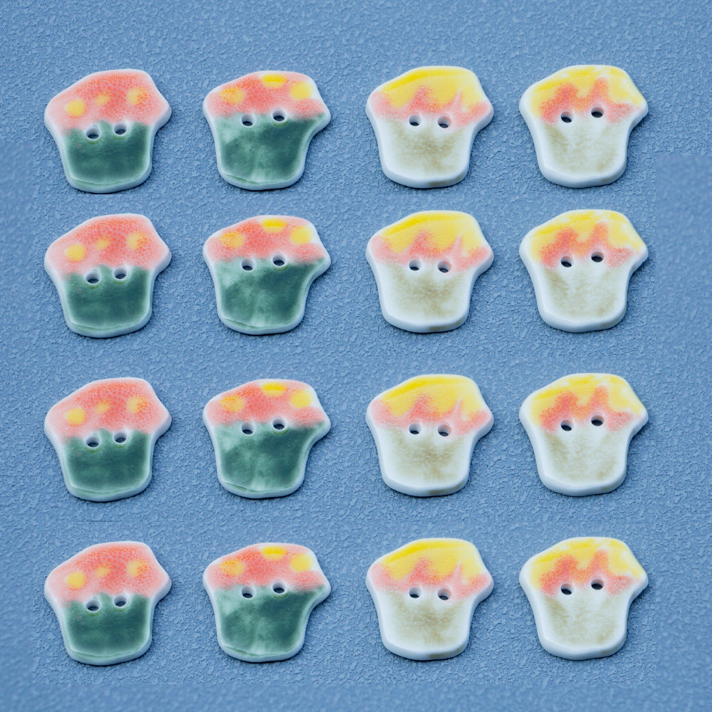 20mm Green & Yellow Ice Cream Cake Ceramic Buttons for DIY Handmade Ornaments 6pcs