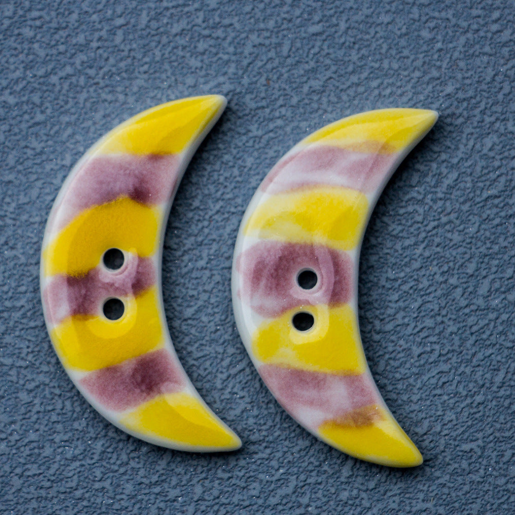 34mm Green Yellow Crescent-Shaped 2-Hole Ceramic Buttons for DIY Bracelets Necklaces 4pcs
