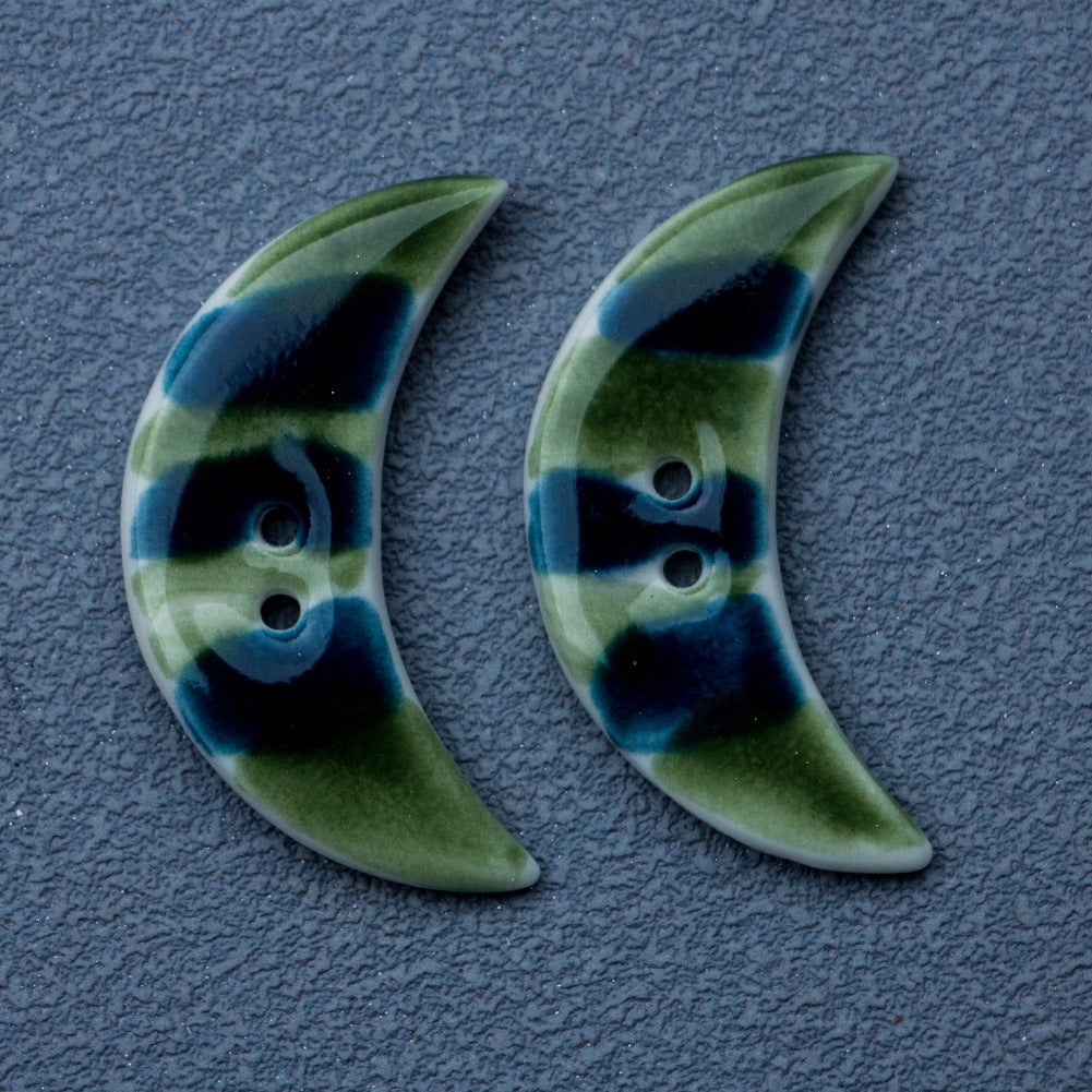 34mm Green Yellow Crescent-Shaped 2-Hole Ceramic Buttons for DIY Bracelets Necklaces 4pcs
