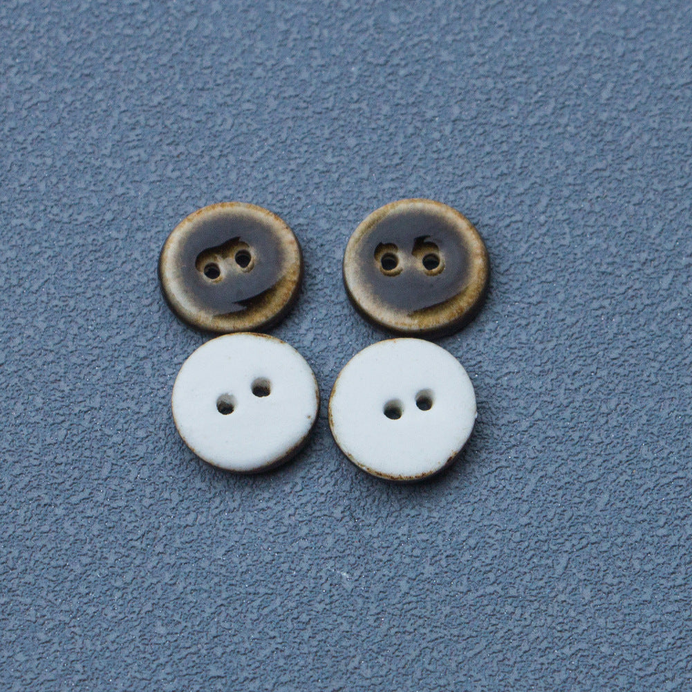 14mm Round 2Hole Black and Brown Handmade Glazed Ceramic Buttons 10pcs
