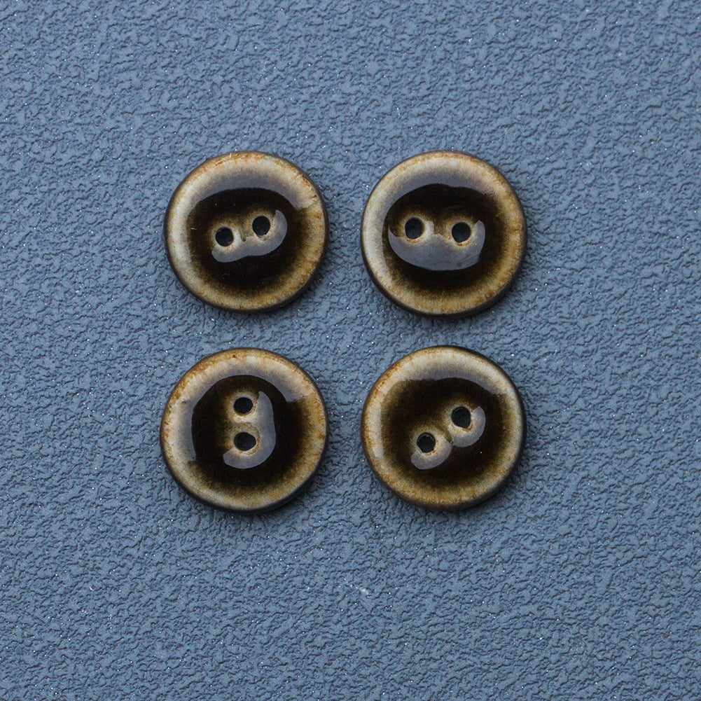 16mm Round 2-Hole Handmade Dark Brown Glazed Ceramic Buttons 6pcs