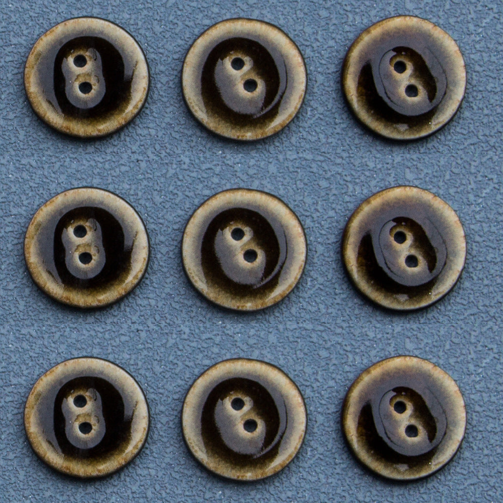 16mm Round 2-Hole Handmade Dark Brown Glazed Ceramic Buttons 6pcs