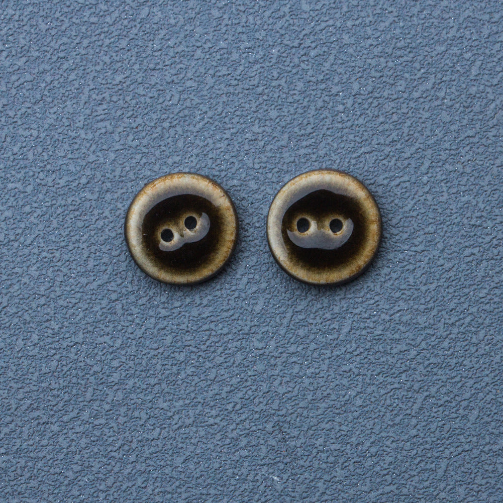 14mm Round 2Hole Black and Brown Handmade Glazed Ceramic Buttons 10pcs