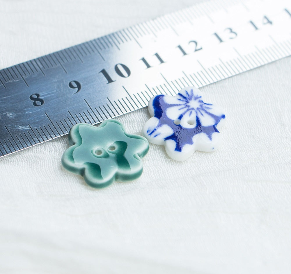 18mm Yellow Green Blue Small Flower Ceramic Buttons for DIY Brooch Accessories 10pcs
