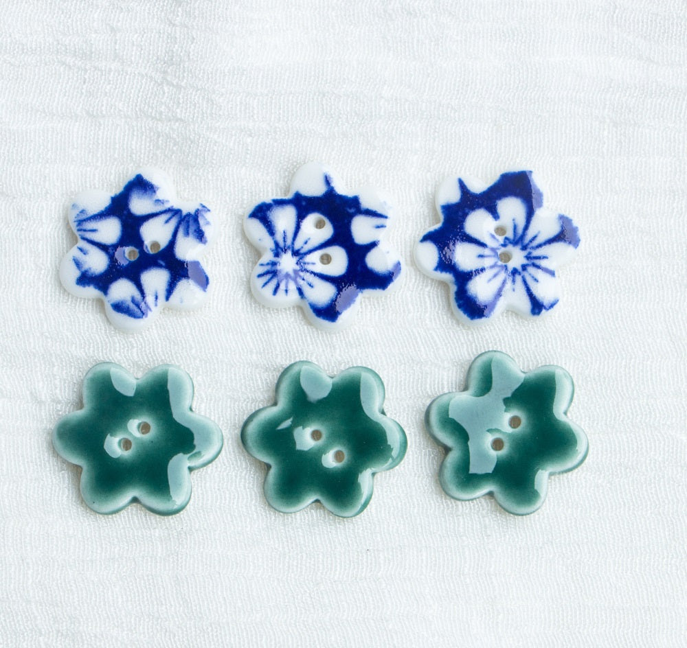 18mm Yellow Green Blue Small Flower Ceramic Buttons for DIY Brooch Accessories 10pcs