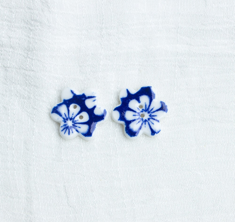 18mm Yellow Green Blue Small Flower Ceramic Buttons for DIY Brooch Accessories 10pcs