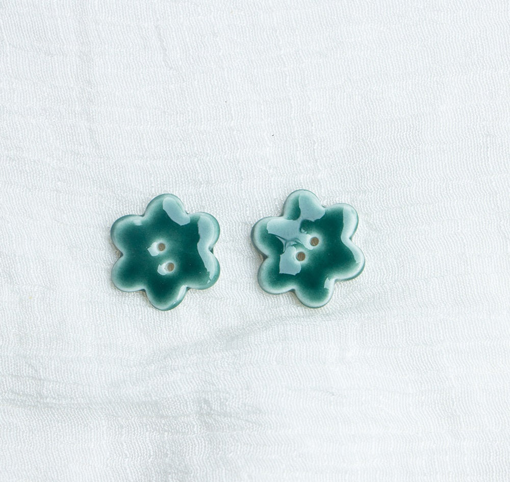18mm Yellow Green Blue Small Flower Ceramic Buttons for DIY Brooch Accessories 10pcs