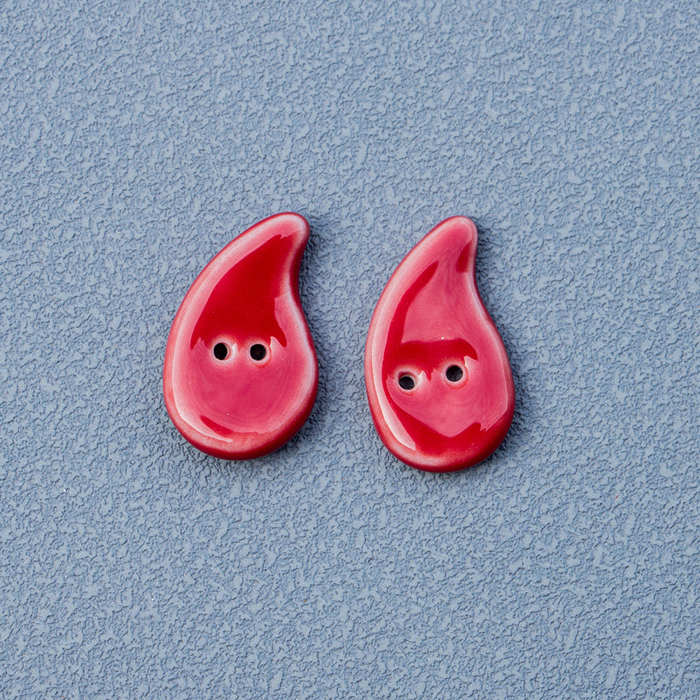 Red Yellow Green Quotation Mark Shaped Handmade DIY Ceramic Buttons 10pcs