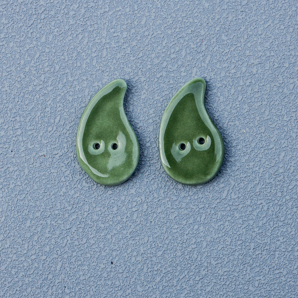 Red Yellow Green Quotation Mark Shaped Handmade DIY Ceramic Buttons 10pcs