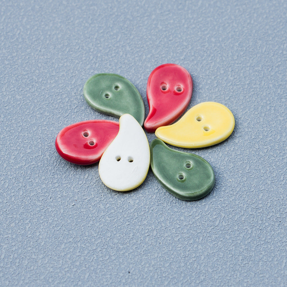 Red Yellow Green Quotation Mark Shaped Handmade DIY Ceramic Buttons 10pcs