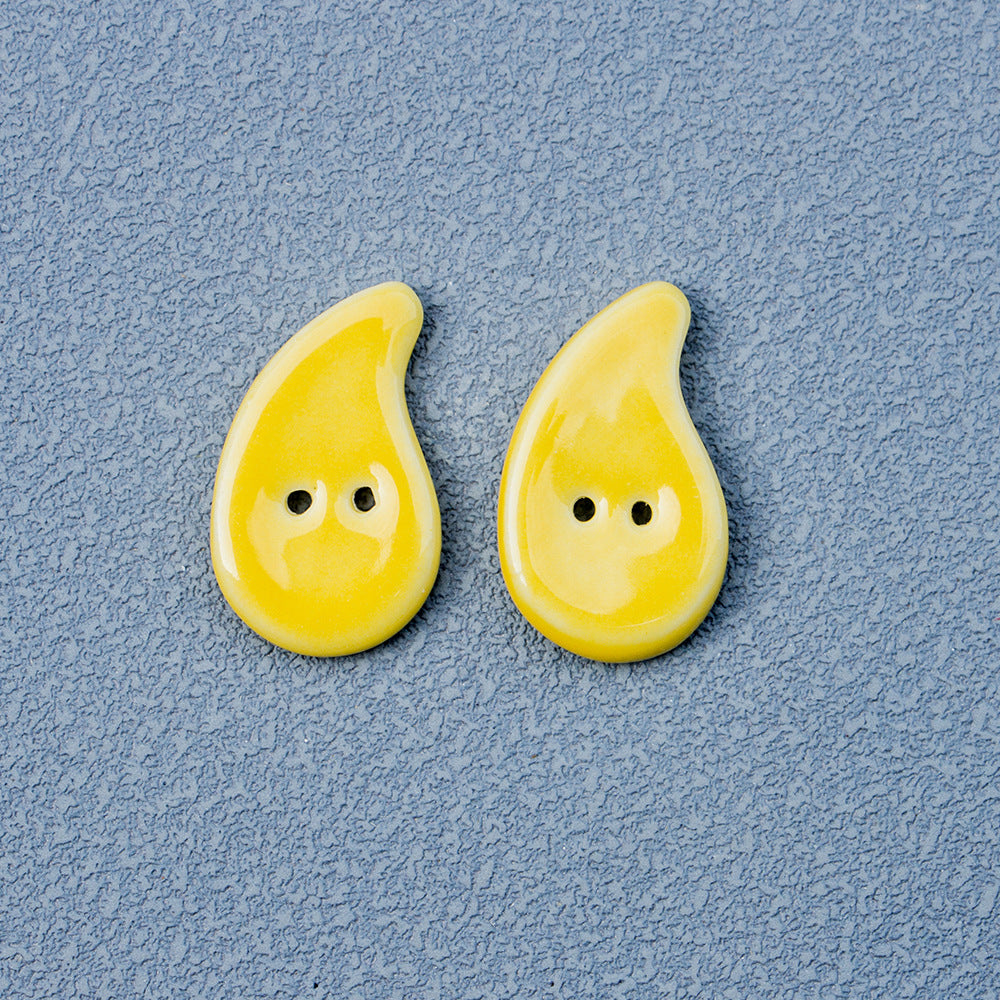 Red Yellow Green Quotation Mark Shaped Handmade DIY Ceramic Buttons 10pcs