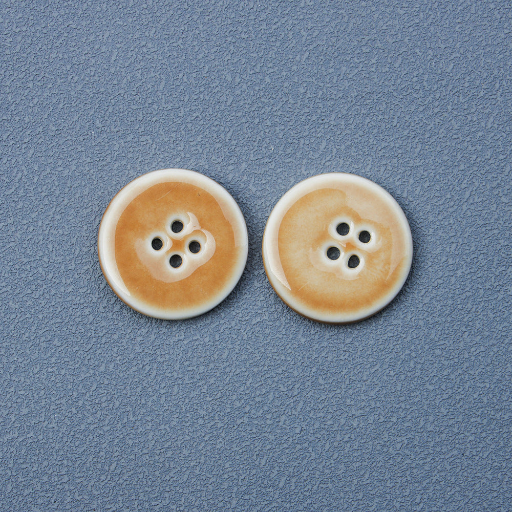 28mm Bottoni Ceramica Fatti a Mano Tondi Neri e Khaki a 4 Fori 6pz