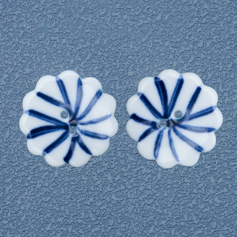 30mm Hand Painted Blue and White Ceramic Buttons for DIY Bracelets Necklaces 6pcs