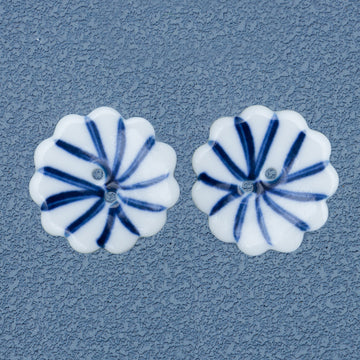 30mm Hand Painted Blue and White Ceramic Buttons for DIY Bracelets Necklaces 6pcs