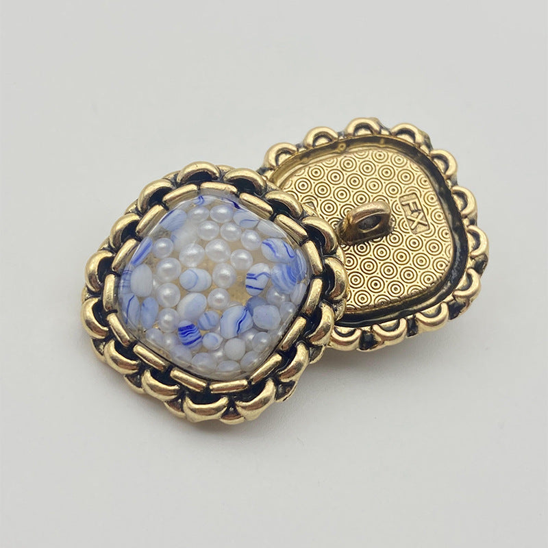 Boutons en résine ambre 28/34/40L avec bords en métal bronze, paquet de 50