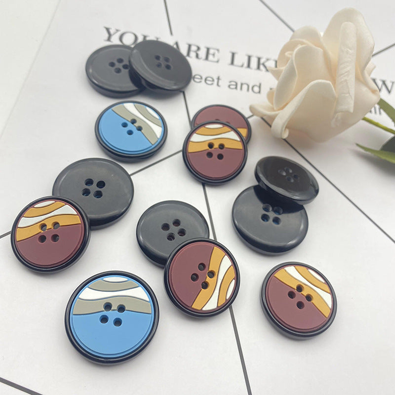 Boutons ronds en résine en caoutchouc 25/28 mm, pack de 48 (4 couleurs mélangées)