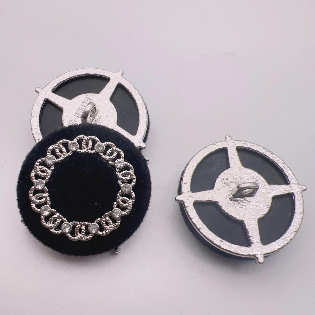 25mm Round Crystal Bead Velvet Metal Buttons 50 Pack