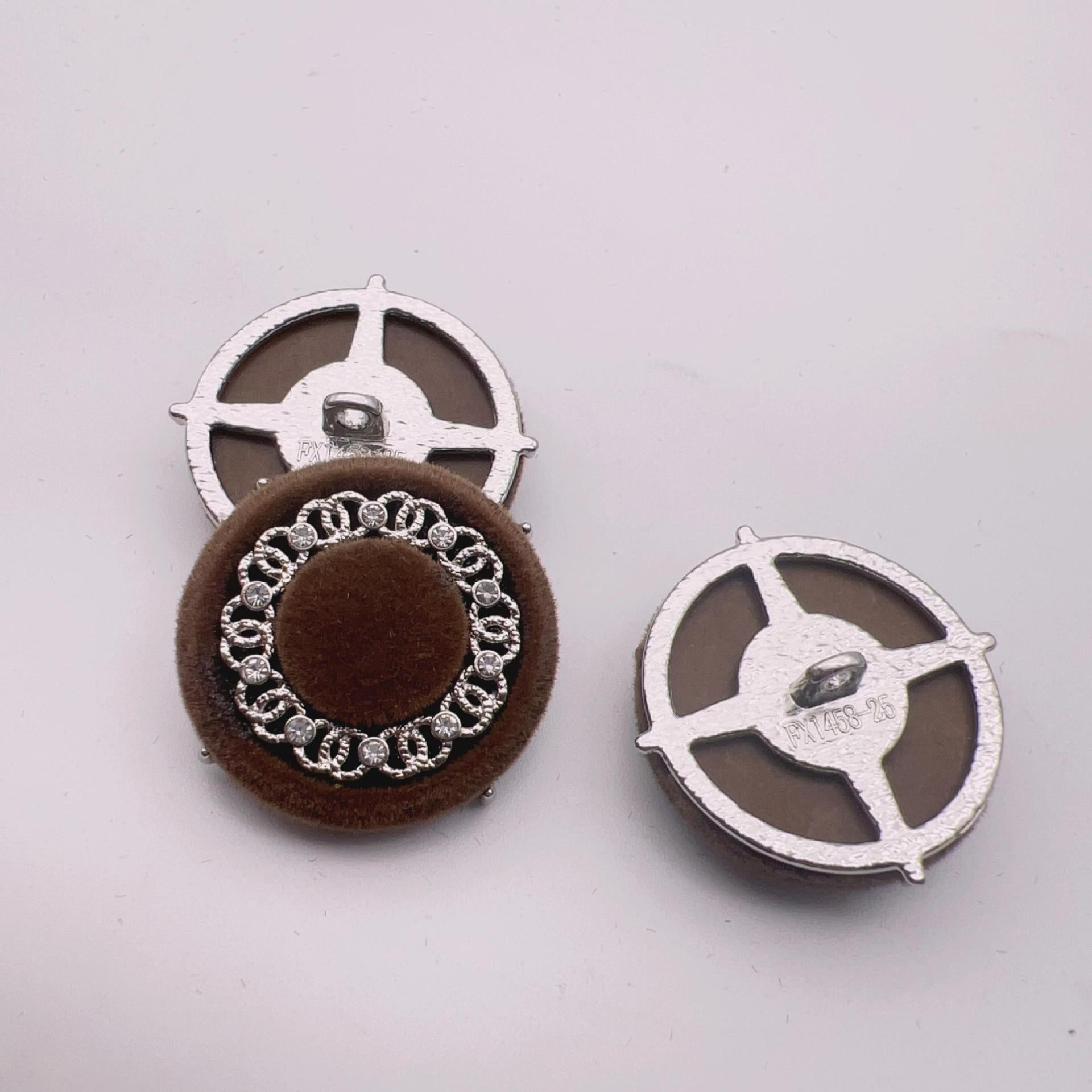 25mm Round Crystal Bead Velvet Metal Buttons 50 Pack