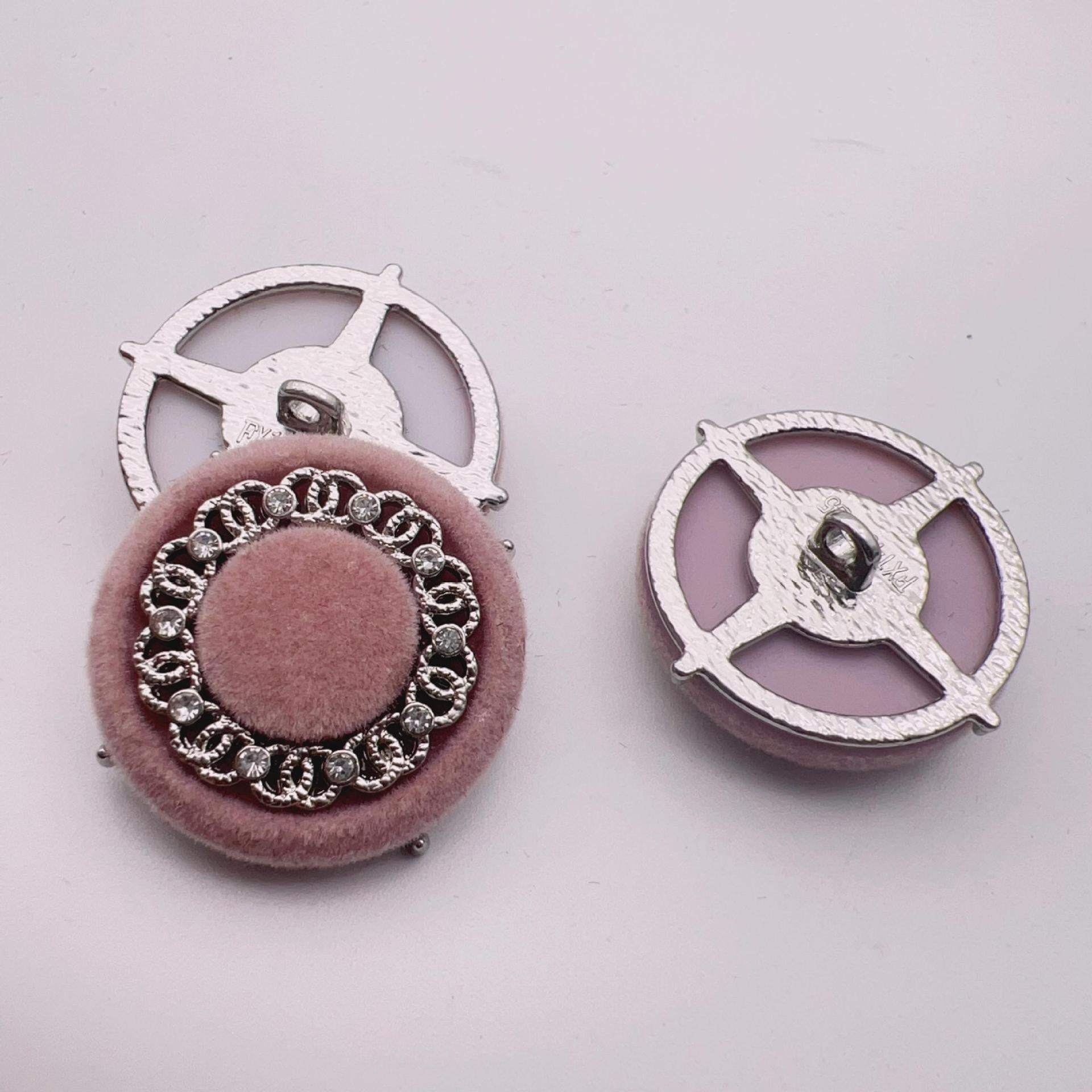 25mm Round Crystal Bead Velvet Metal Buttons 50 Pack