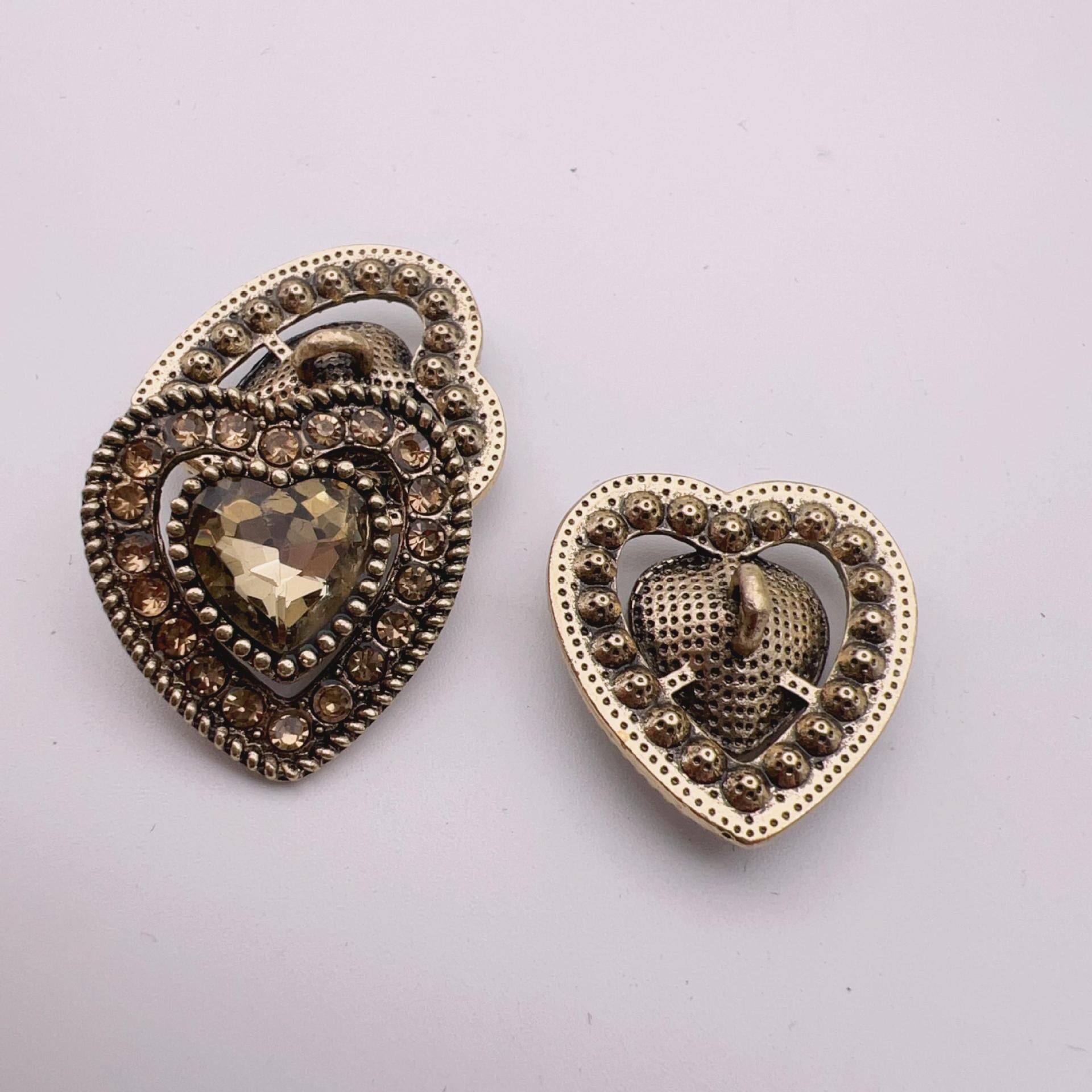 25mm Vintage Heart Shaped Crystal Metal Shank Buttons 10pcs