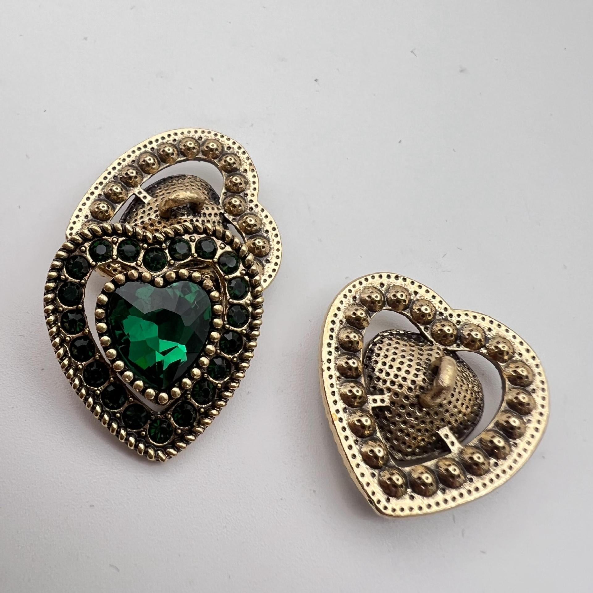 25mm Vintage Heart Shaped Crystal Metal Shank Buttons 10pcs