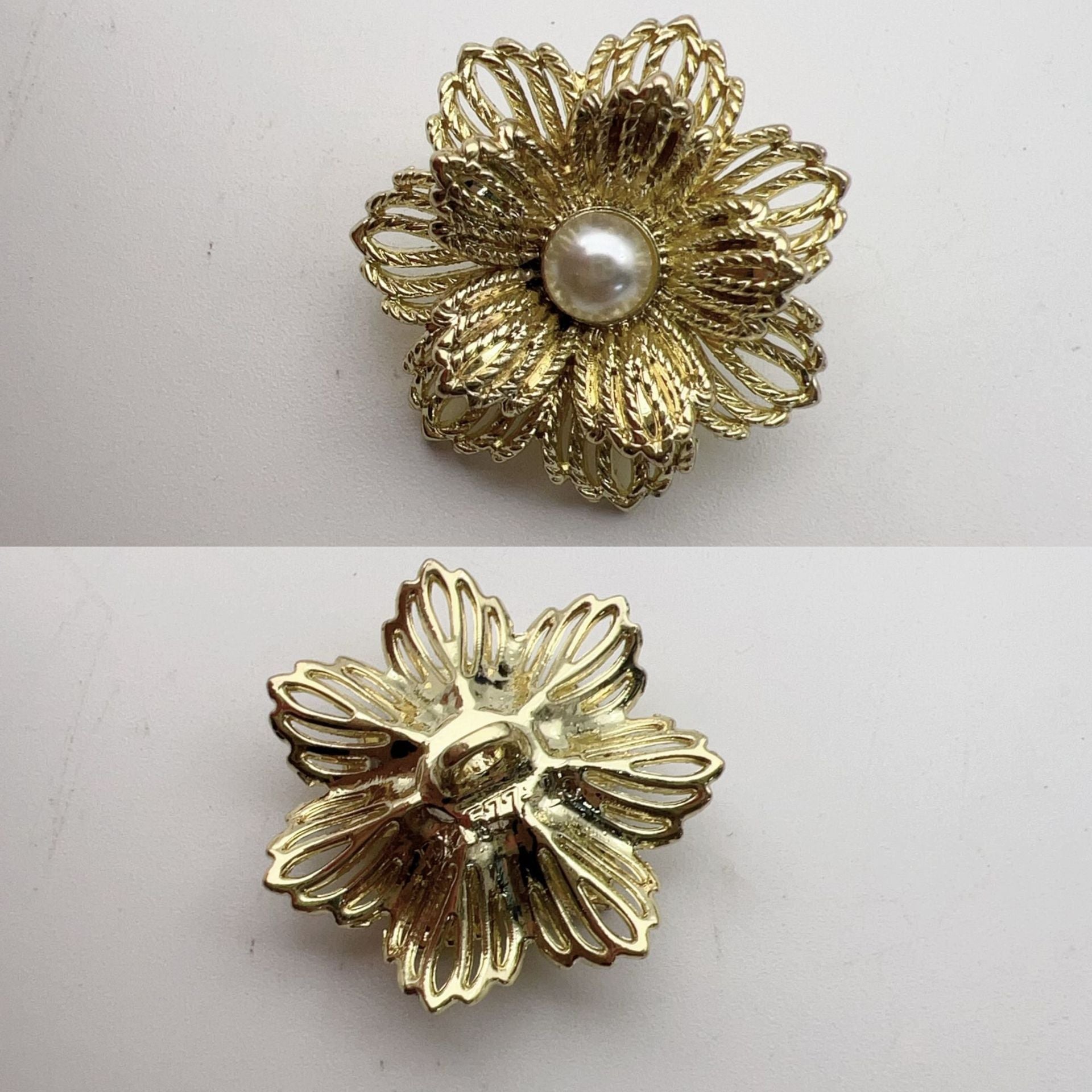 Vintage Flower Hollowed Pearl Metal Shank Buttons 50 Pack