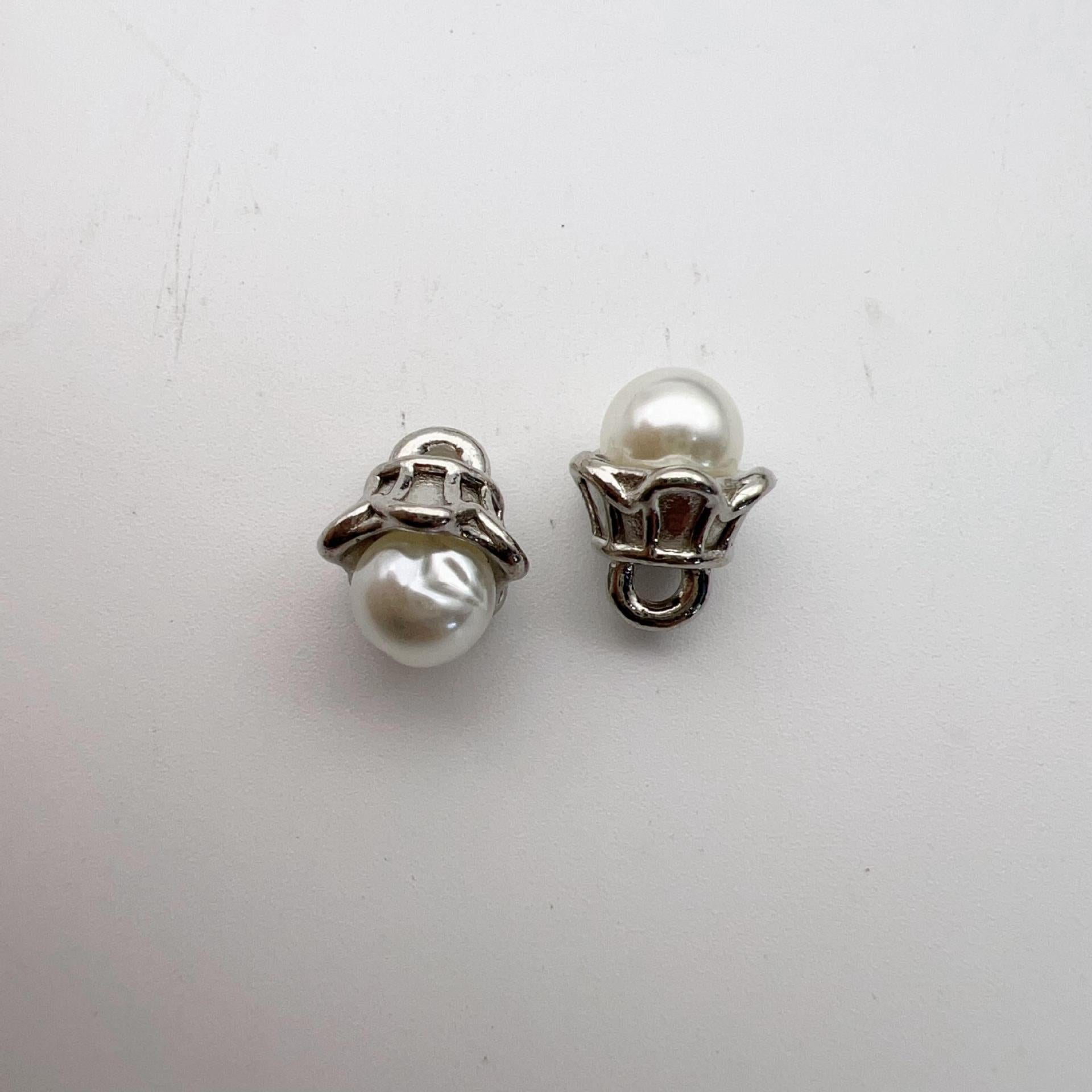 Vintage Flower Hollowed Pearl Metal Shank Buttons 50 Pack