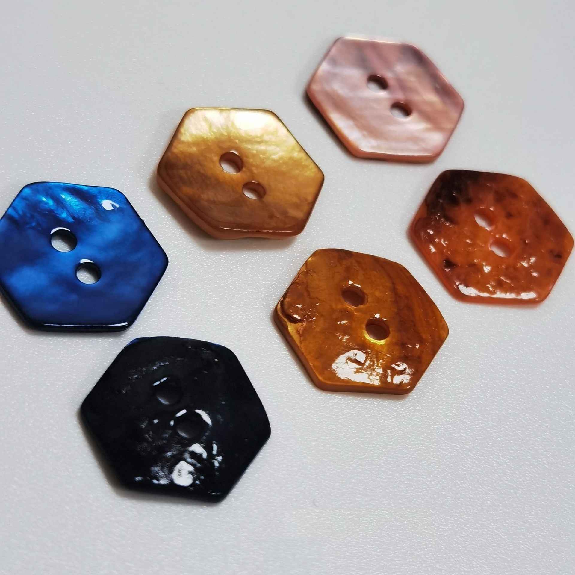 20L Hexagon 2-Hole Mother of Pearl Shell Buttons for Craft 99 Pack