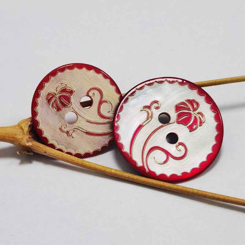 Round 2-Hole Mother of Pearl Shell Buttons Red/Black Floral 100 Pack